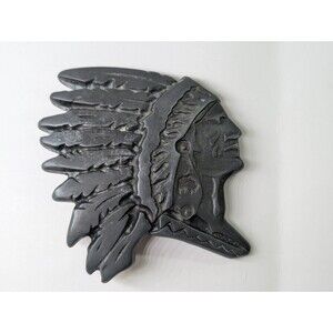 Vintage Metal Native American Indian Chief Belt Buckle  Western Wear War Bonnet